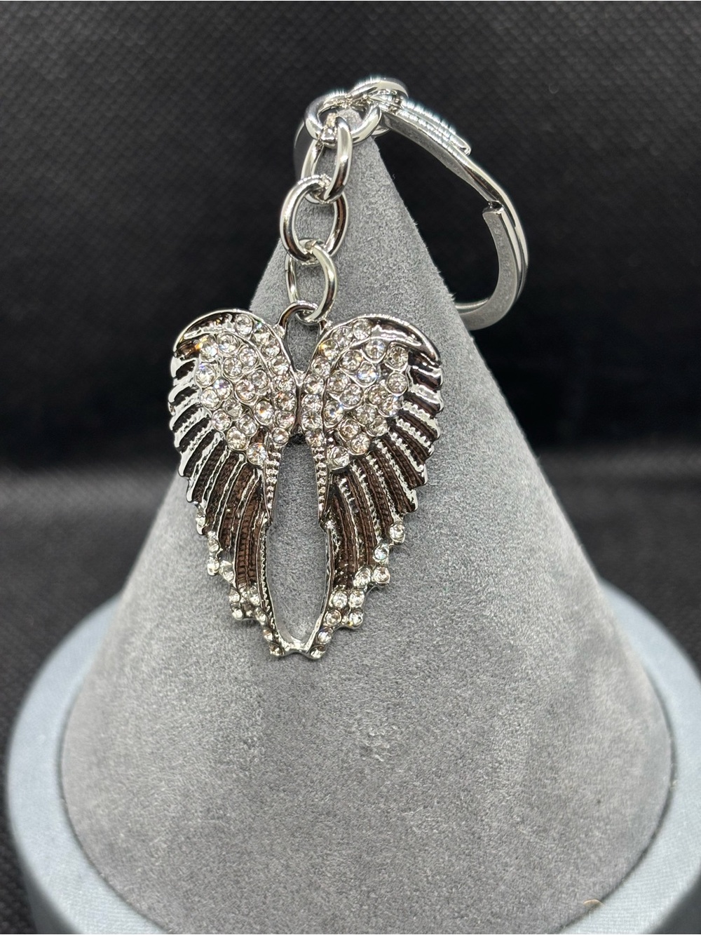 Angel Wing Sparkling Silver Pendant Keychain, Bag Charm, New - Picture 4 of 8